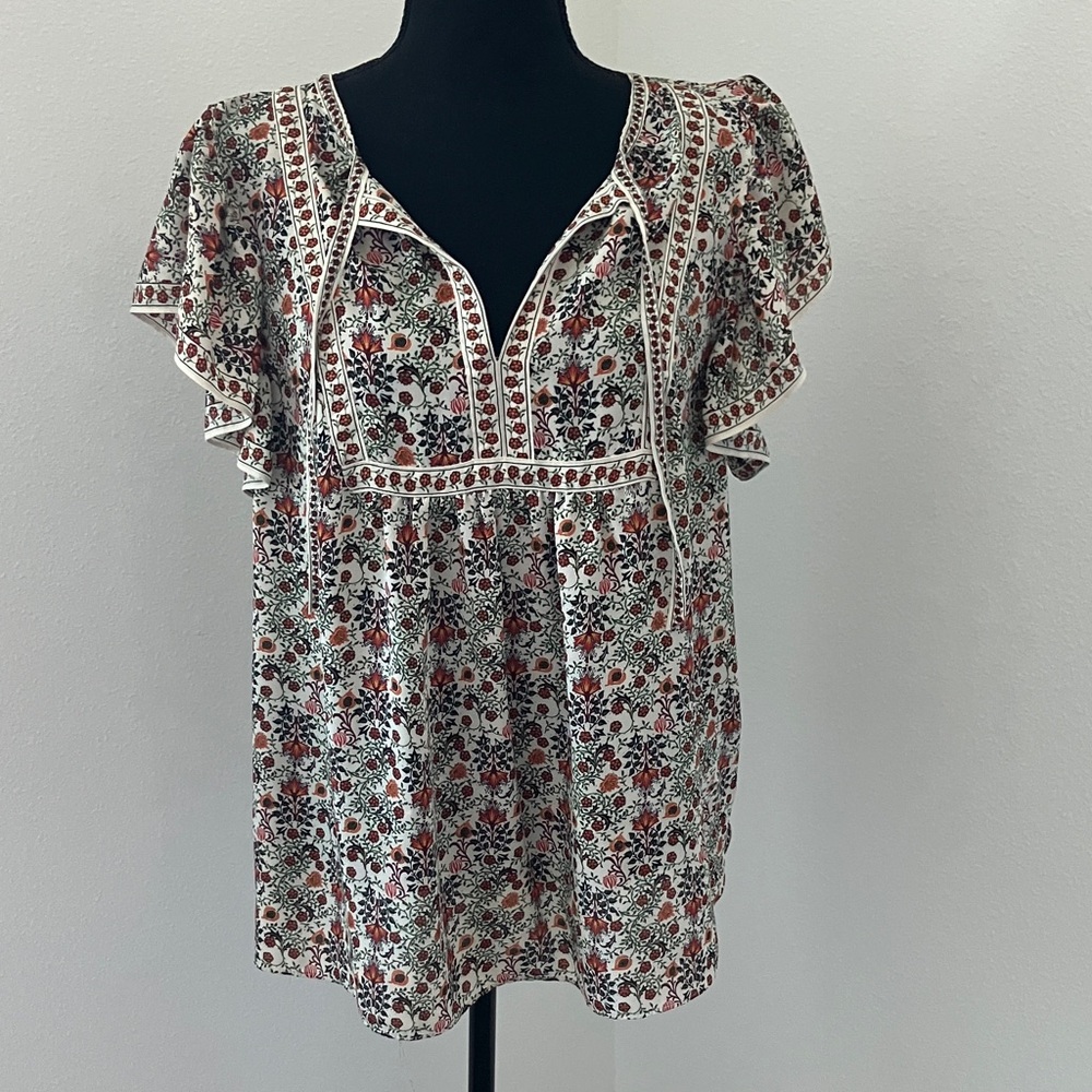 Max Studio Multicolor Floral Blouse with Ruffle Sleeves